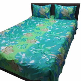 Cotton King Size Bed Sheet with Pillow Covers-Sea Green