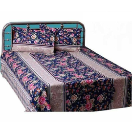 Navy Blue Floral Bed Sheet with Pillow Covers