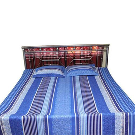 Striped Bed Sheet with Pillow Covers-Blue