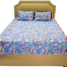 Blue Floral Bed Sheet with Pillow Covers