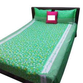 Cotton King Size Bed Sheet with Pillow Covers-Green