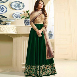 Unstiched Green & Golden Georgette Gown For Women