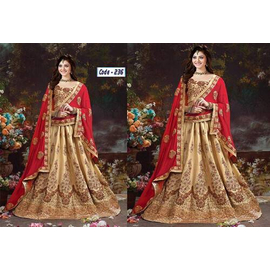 Unstitched Red & Golden Soft Georgette Lahenga for Women
