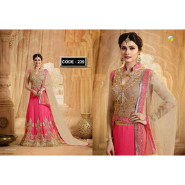 Unstitched Pink & Golden Soft Georgette Lahenga for Women