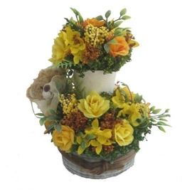 Mix Roses w/teddy On Rnd Rib Planter (EPS/RIB/02) 19X17X22CM H