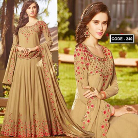 Unstiched Golden Georgette Gown For Women