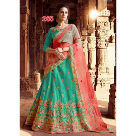 Unstitched Sea Green & Pink Soft Georgette Lahenga for Women