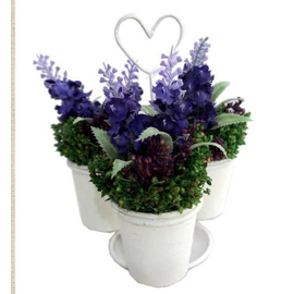 Lavender W/Sg On Cup x3 In Metal St W/Heart (PP04) 15X15X16CM H