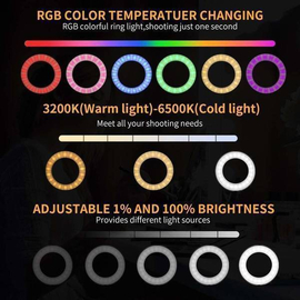 10" RGB LED Soft Ring Light with Tripod Stand for Photography Makeup YouTube Video Shooting Selfie, 3 image