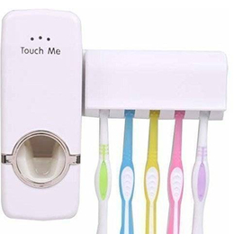Automatic Toothpaste Dispenser and Touch Me Brush Holder Set  White