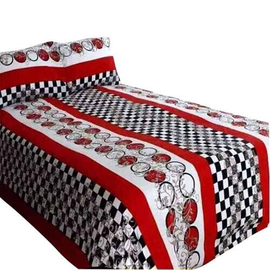 Check Printed King Size Bed Sheet-Red & Black