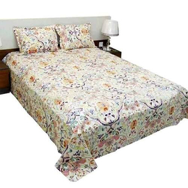 Cream Color Printed King Size Bed Sheet