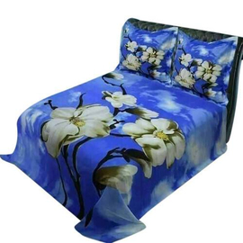 Floral Printed King Size Bed Sheet-Blue