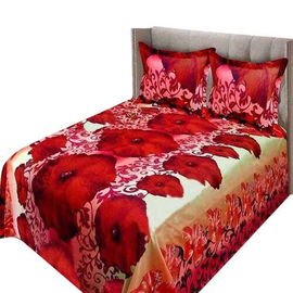 Floral Printed King Size Bed Sheet-Red