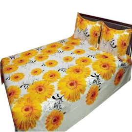 Floral Printed King Size Bed Sheet-Yellow