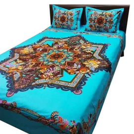 King Size Printed Bed Sheet-Sky Blue