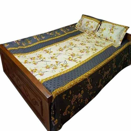 Light Yellow Floral Printed King Size Bed Sheet-Ash