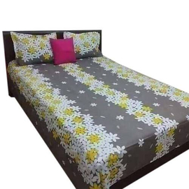 Light Yellow Floral Printed King Size Bed Sheet