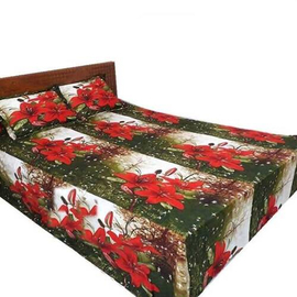 Olive Color Floral Printed Bed Sheet