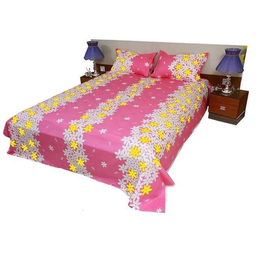 Pink Floral Printed King Size Bed Sheet