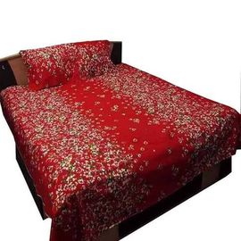 Red Floral Printed King Size Bed Sheet