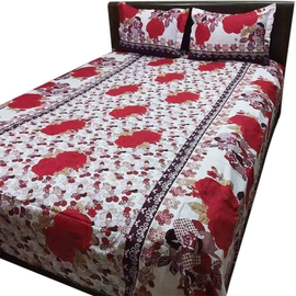 Red Flower Printed Cotton Bed Sheet