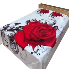 Red Rose Printed King Size Bed Sheet-White