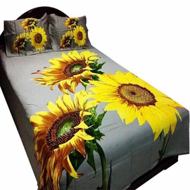 Sunflower Printed King Size Bed Sheet-Ash