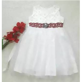 White Satin Net Party Dress, Color: White, Baby Dress Size: 3-4 years