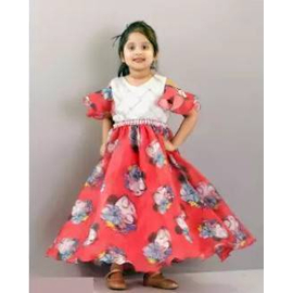 Red 3D Tissue Party Gown(1-4Y)