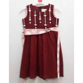 Cotton Frock For Girls-Maroon(3-4 Y)