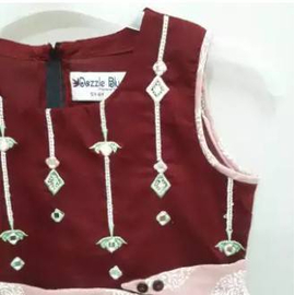 Cotton Frock For Girls-Maroon(3-4 Y), 2 image