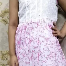 Printed Cotton Frock- Pink & White(1-4Y), 2 image