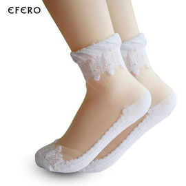 Ultrathin Transparent Lace Women White Socks