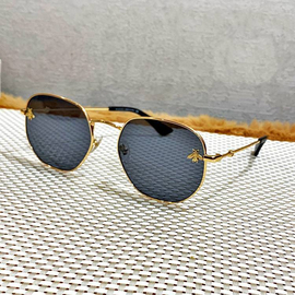 Luxurious With Bee Golden Frame Black Shade Eyewear Unisex Sunglasses