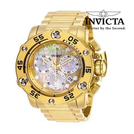 Invicta Reserve Pro Diver Diamond Face Dial Golden Band Stainless Steel Mens Watch