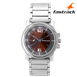 Fastrack Brand Spencher Brown Dial Silver St. Steel Band Mens Watch
