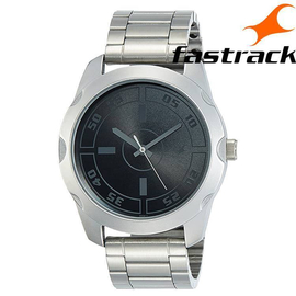Fastrack Analog Black Dial Silver Stainless Steel Band Mens Watch-NK3123SM01