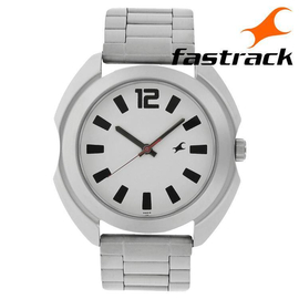 Fastrack White Dial Silver Stainless Steel Band Mens Watch-NK3117SM01