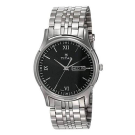 TITAN Black Dial Silver Stainless Steel Strap Watch -NM1636SM01
