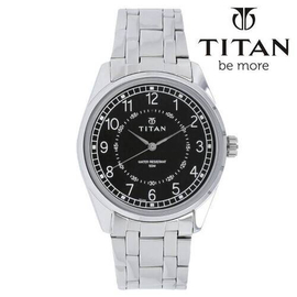 TITAN Brand Workwear Black Dial Silver Stainless Steel Band Mens Watch -NK1729SM02