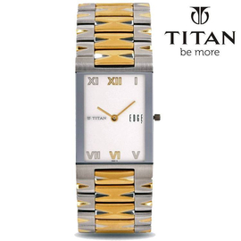 TITAN Edge Analog White Dial Two Tone Color Band Stainless Steel Mens Watch -NH1296BM01
