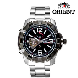 Orient Guardian Sporty Automatic Power Reserve Open Heart Black Dial Silver St. Steel Band Mens Watch -FT03002B