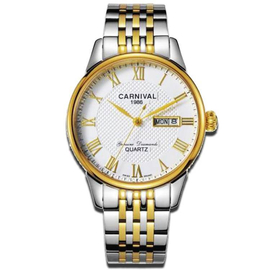 Carnival Casual Fashion Creamgne Dial Two Tone Band Stainless Steel Mens Wrist Watch-50403G