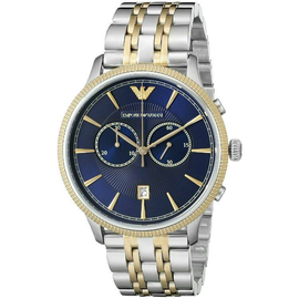 Emporio Armani Classic Blue Dial Two-Tone Stainless Steel Chronograph Mens Watch -AR1847