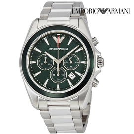 Emporio Armani Chronograph Sigma Dark Green Dial Silver Band Stainless Steel Mens Watch -AR6090