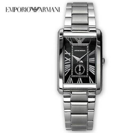 Emporio Armani Black Dial Silver Color Metal Strap Mens Wrist Watch-AR1638