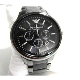 Emporio Armani Ceramica Chronograph Black Dial Black Band Mens Wrist Watch-AR1451