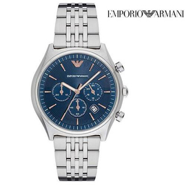 Armani Chronograph Blue Dial Silver Color Band Stainless Steel Mens Watch-AR1974