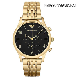 Armani Chronograph Classic Black Dial Gold-Tone Color Band Stainless Steel Mens Watch- AR1893